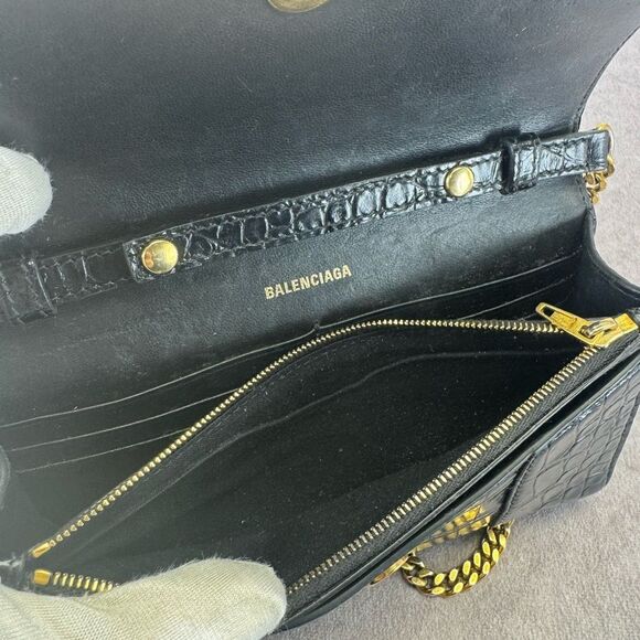 Balenciaga Hourglass Black Croc-Embossed Wallet on Chain Bag - Picture 14 of 16